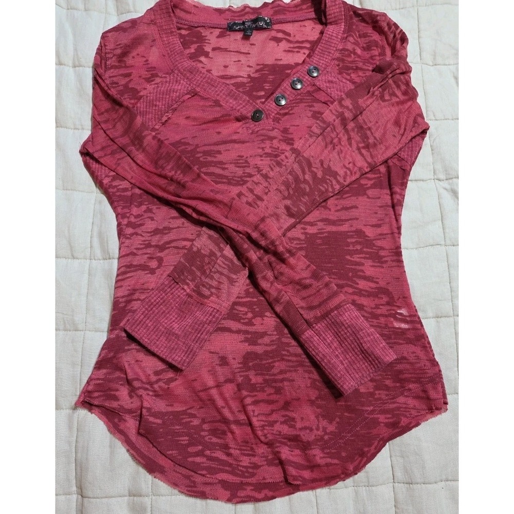 Y2K Almost Famous  Grunge Long Sleeve Top Henley burn out Womens Large Fairy 90s